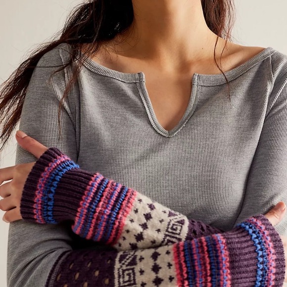 We The Free Tops - Free People We The Free Thermal Top Women's M Heather Gray Combo Cozy Craft Cuff